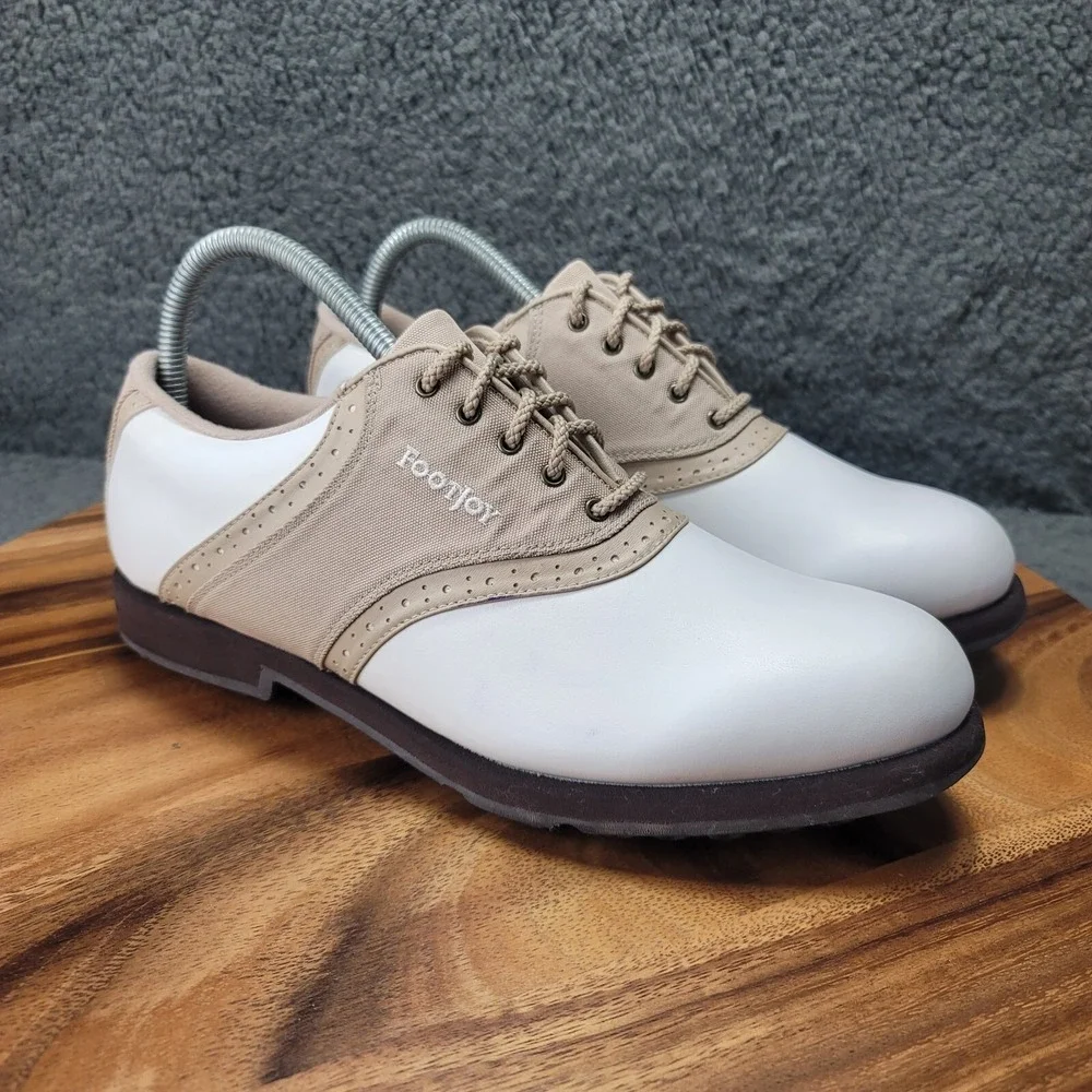 Footjoys Greenjoys‎ Shoes White Womens 9.5 M Saddle Oxford Spike Golf Lace 48746